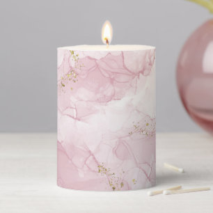 Pink Blush Agate with Gold Elegant Unique Marble Pillar Candle