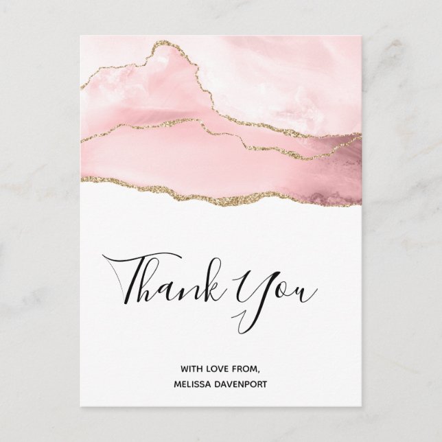 Pink Blush Agate with Gold Ribbon Birthday Thanks Postcard (Front)