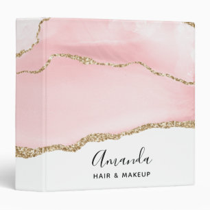 Pink Blush Agate with Gold Ribbon Elegant 3 Ring Binder