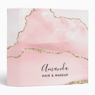 Pink Blush Agate with Gold Ribbon Elegant 3 Ring Binder