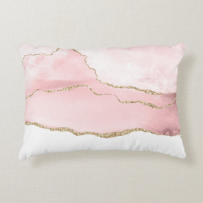 Pink Blush Agate with Gold Ribbon Elegant Accent Pillow
