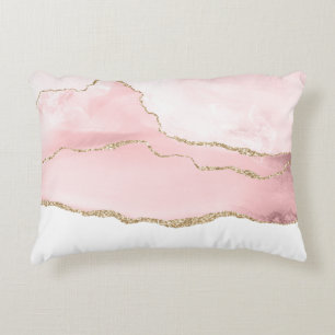 Pink Blush Agate with Gold Ribbon Elegant Accent Pillow