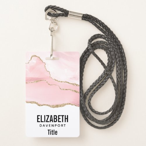 Pink Blush Agate with Gold Ribbon Elegant Badge