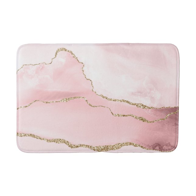Pink Blush Agate with Gold Ribbon Elegant Bath Mat (Front)
