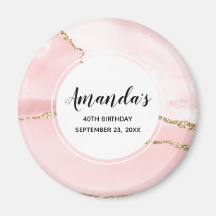 Pink Blush Agate with Gold Ribbon Elegant Birthday Magnet