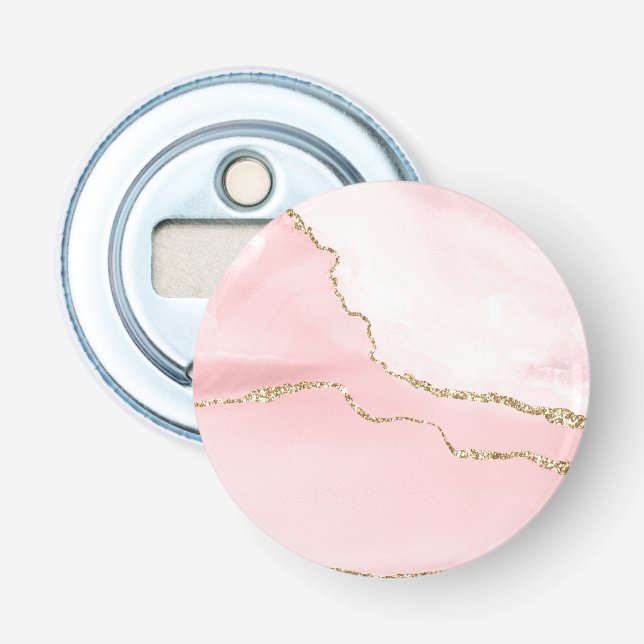 Pink Blush Agate with Gold Ribbon Elegant Bottle Opener (Front)