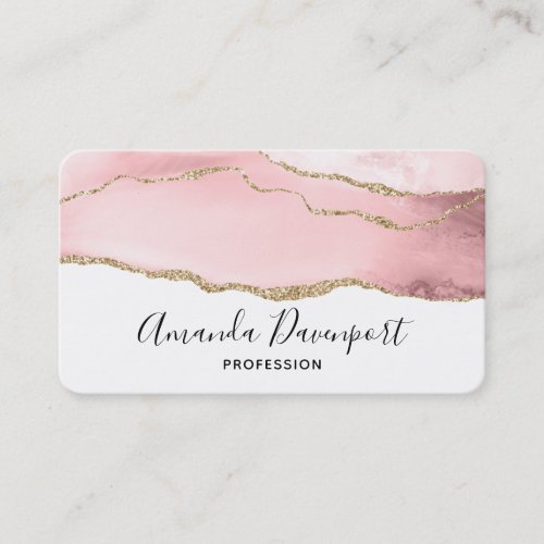 Pink Blush Agate with Gold Ribbon Elegant Business Business Card