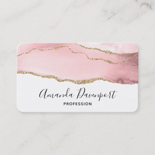 Pink Blush Agate with Gold Ribbon Elegant Business Card