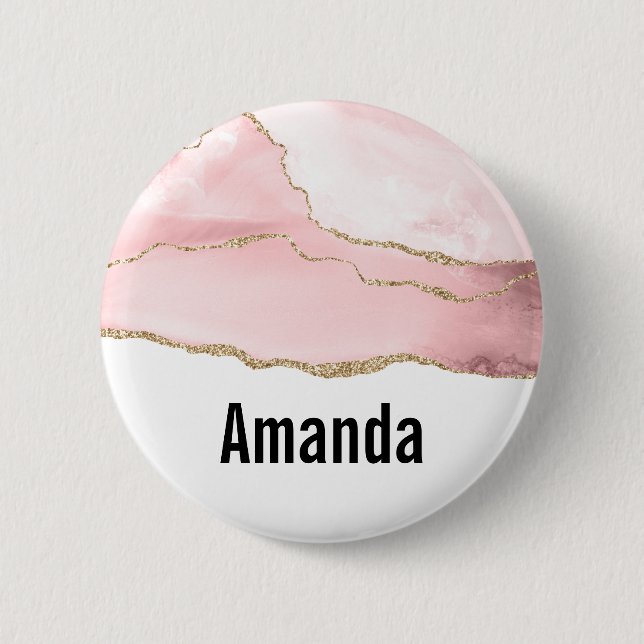 Pink Blush Agate with Gold Ribbon Elegant Button (Front)