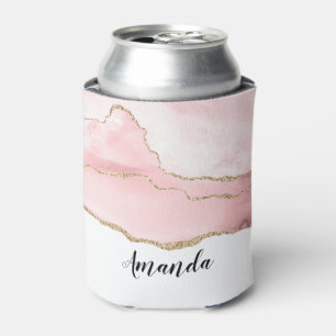 Pink Blush Agate with Gold Ribbon Elegant Can Cooler