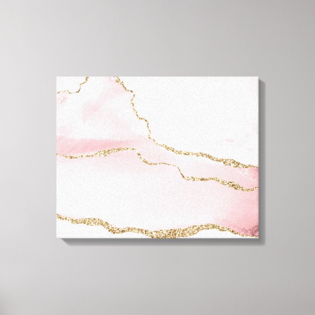 Pink Blush Agate with Gold Ribbon Elegant Canvas Print (Front)