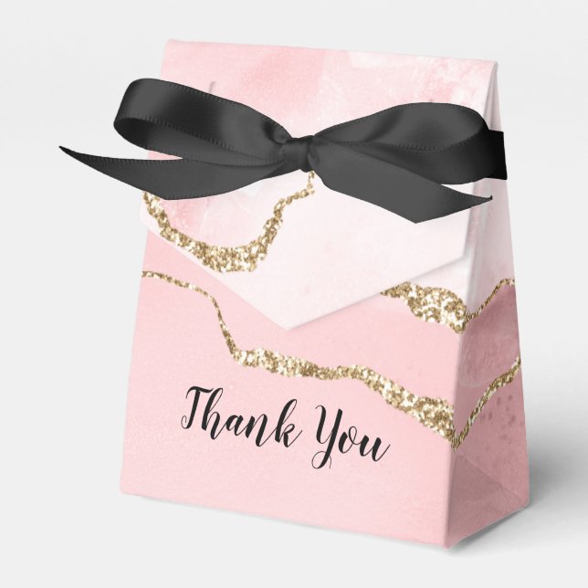 Pink Blush Agate with Gold Ribbon Elegant Favor Boxes (Front Side)