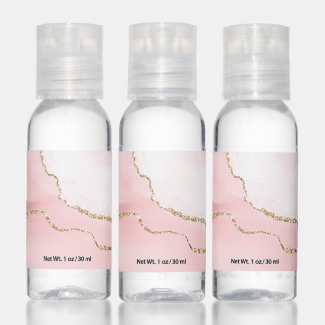 Pink Blush Agate with Gold Ribbon Elegant Hand Sanitizer (Set)