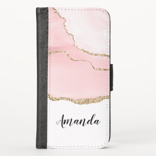 Pink Blush Agate with Gold Ribbon Elegant iPhone X Wallet Case