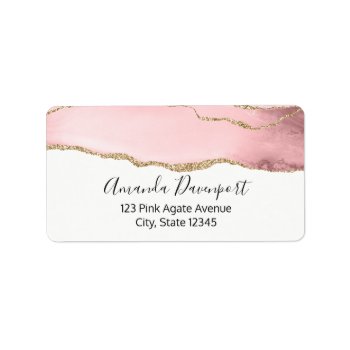 Pink Blush Agate With Gold Ribbon Elegant Label by Mirribug at Zazzle
