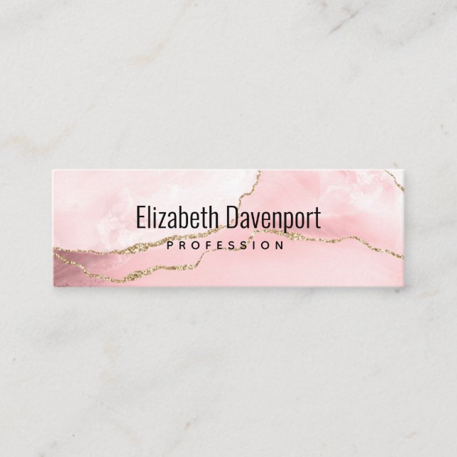 Pink Blush Agate with Gold Ribbon Elegant Mini Business Card (Front)