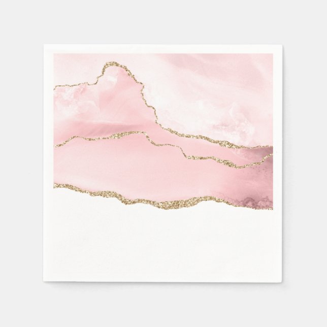 Pink Blush Agate with Gold Ribbon Elegant Napkins (Front)