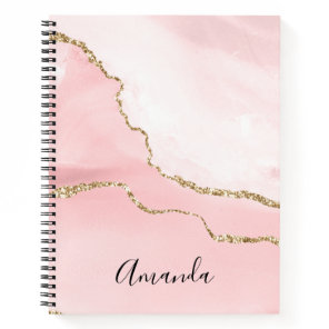 Pink Blush Agate with Gold Ribbon Elegant Notebook
