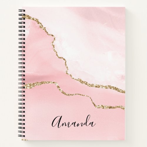Pink Blush Agate with Gold Ribbon Elegant Notebook