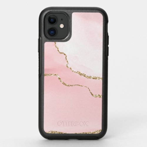 Pink Blush Agate with Gold Ribbon Elegant OtterBox Symmetry iPhone 11 Case