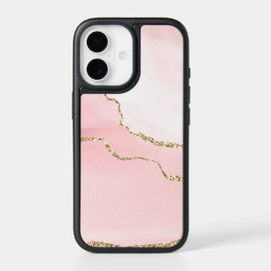 Pink Blush Agate with Gold Ribbon Elegant iPhone 17 Case
