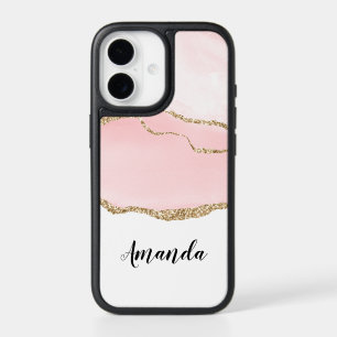 Pink Blush Agate with Gold Ribbon Elegant iPhone 17 Case