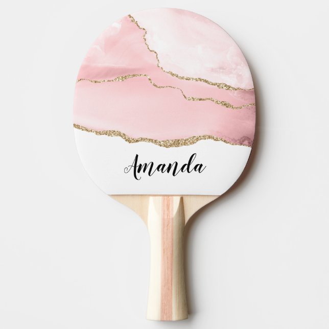 Pink Blush Agate with Gold Ribbon Elegant Ping Pong Paddle (Front)