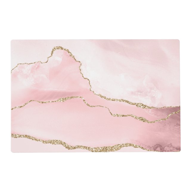 Pink Blush Agate with Gold Ribbon Elegant Placemat (Front)