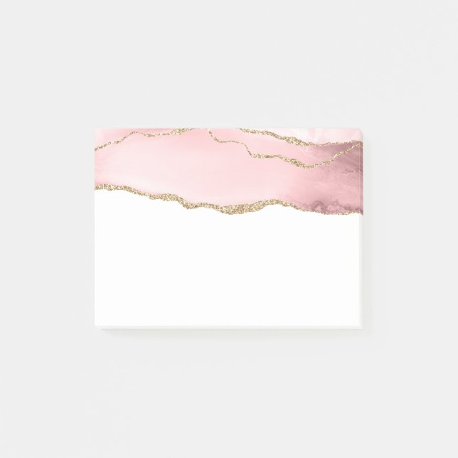 Pink Blush Agate with Gold Ribbon Elegant Post-it Notes (Front)
