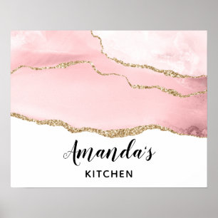 Pink Blush Agate with Gold Ribbon Elegant Poster
