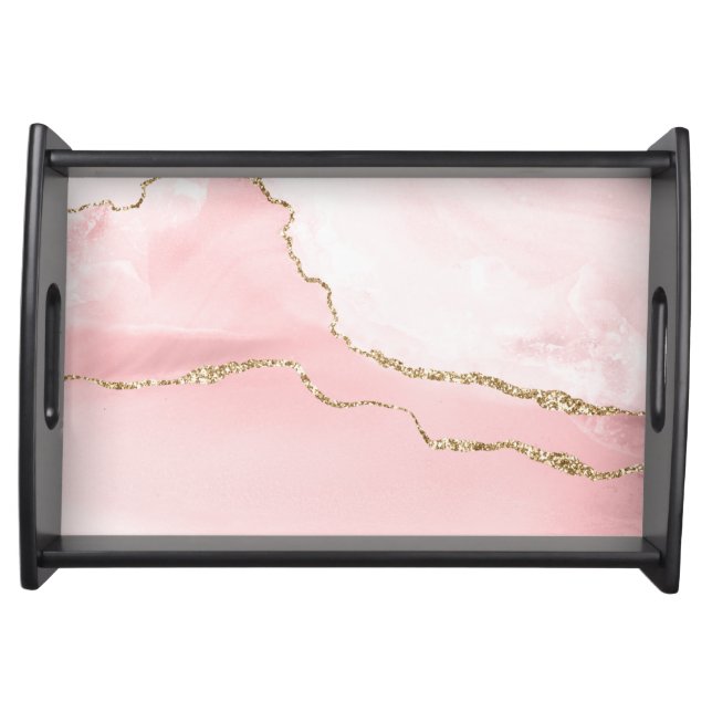 Pink Blush Agate with Gold Ribbon Elegant Serving Tray (Front)