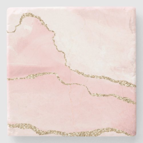 Pink Blush Agate with Gold Ribbon Elegant Stone Coaster