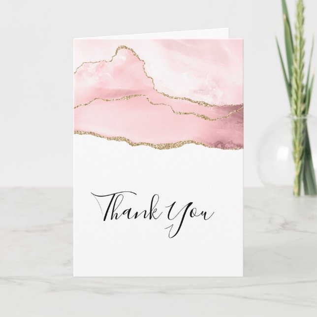 Pink Blush Agate with Gold Ribbon Elegant Thanks Card (Front)