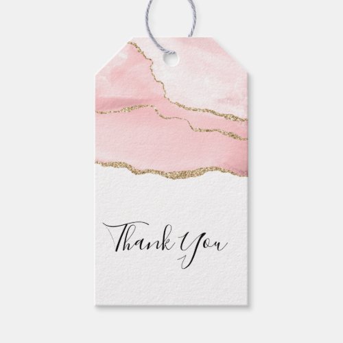 Pink Blush Agate with Gold Ribbon Elegant Thanks Gift Tags