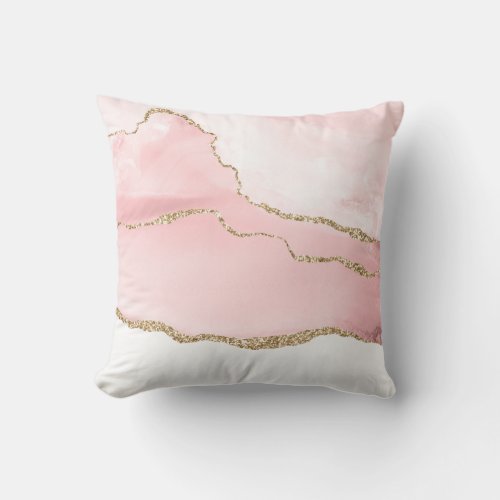 Pink Blush Agate with Gold Ribbon Elegant Throw Pillow