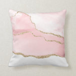 Pink Blush Agate with Gold Ribbon Elegant Throw Pillow<br><div class="desc">Pillow with an elegant and trendy agate design. Pink blush watercolor with a subtle marble agate look and gold glittery ribbon layered in between.</div>