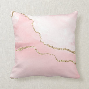 Pink Blush Agate with Gold Ribbon Elegant Throw Pillow