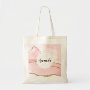 Pink Blush Agate with Gold Ribbon Elegant Tote Bag