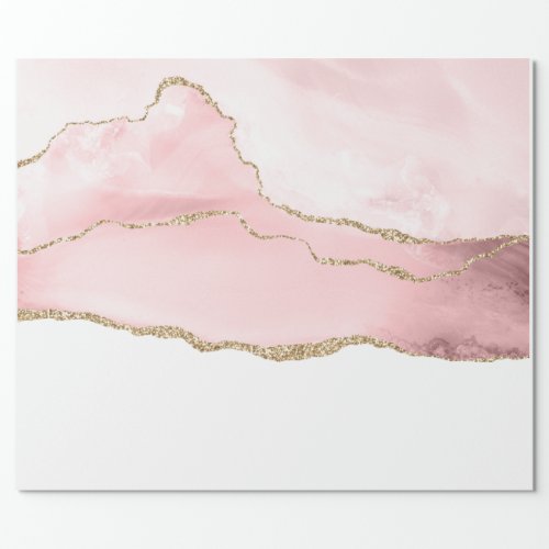 Pink Blush Agate with Gold Ribbon Elegant Wrapping Paper