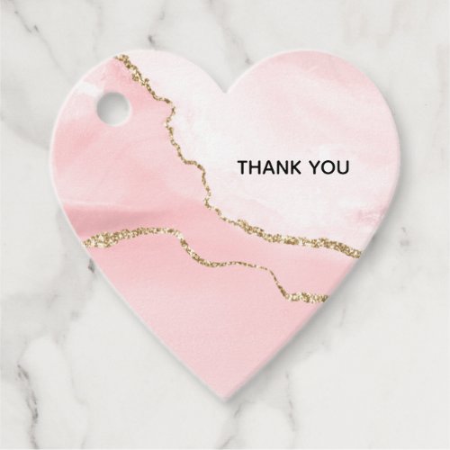 Pink Blush Agate with Gold Ribbon Thank You Favor Tags