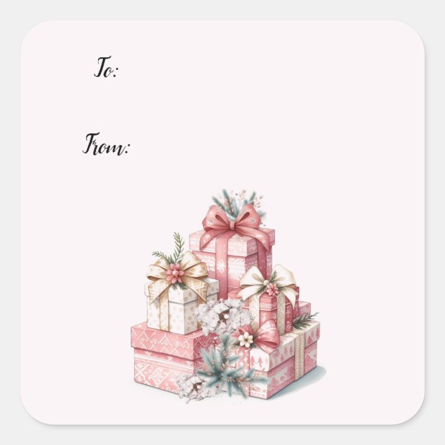 Pink Blush and Blooms Christmas  Square Sticker (Front)