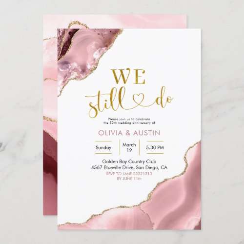 Pink Blush and Gold Agate Wedding Anniversary Invitation