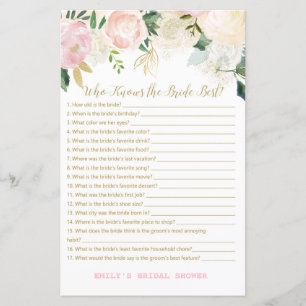 Pink Blush and Gold Bridal Shower Game PRINTED