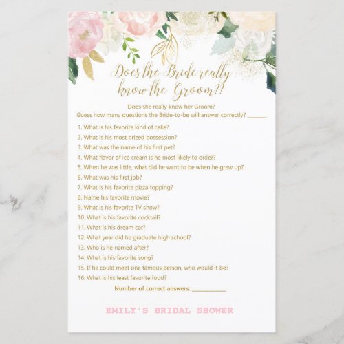 Pink Blush and Gold Bridal Shower Game PRINTED