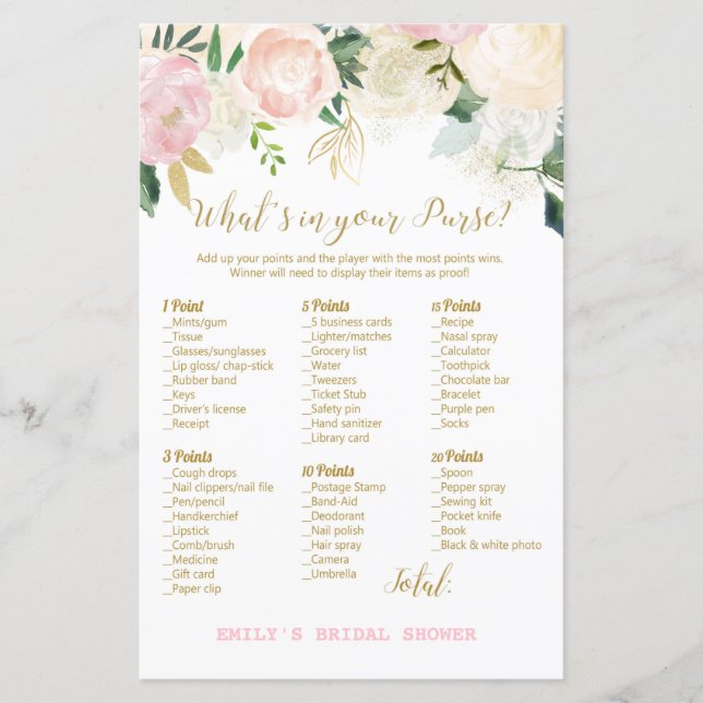 Pink Blush and Gold Bridal Shower Game PRINTED (Front)