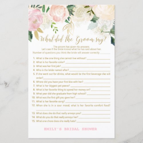 Pink Blush and Gold Bridal Shower Game PRINTED