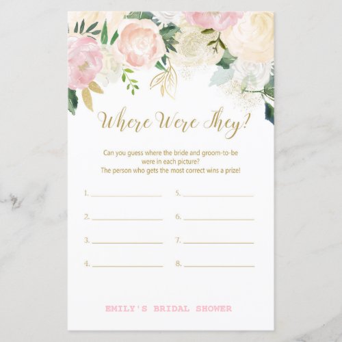 Pink Blush and Gold Bridal Shower Game PRINTED