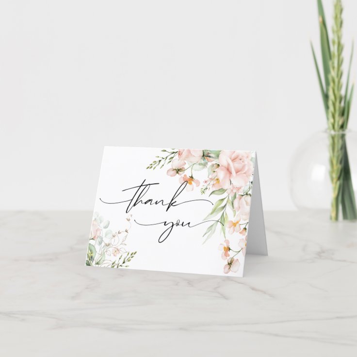 Pink Blush and Gold Floral Thank You Card | Zazzle