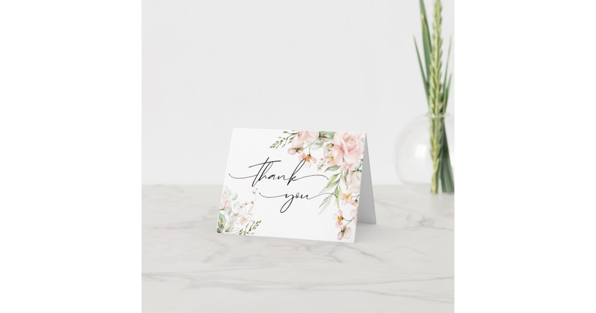 Pink Blush and Gold Floral Thank You Card | Zazzle