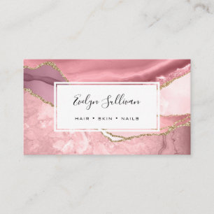 pink blush and gold glitter agate business card